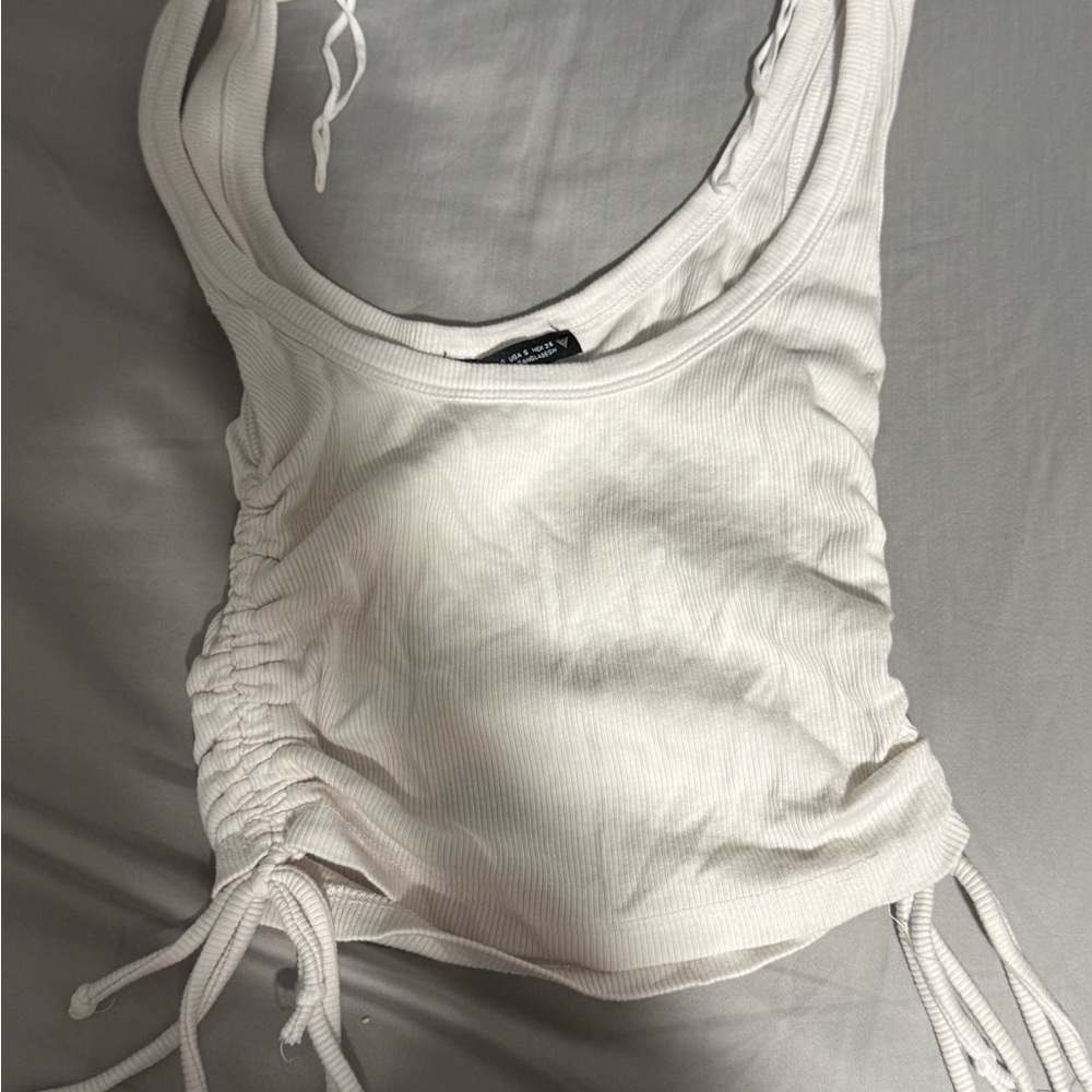Zara Cream Ruched Cut Out Tank Top